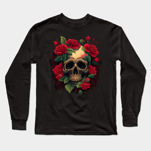 Flower skull Long Sleeve T-Shirt by Crazy skull